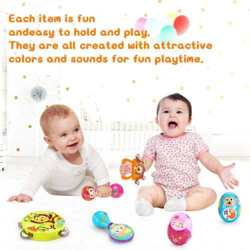  [아마존베스트]VATOS Toddler Musical Instruments,Newborn Toy,Musical Baby Toy, 6PCS Baby Drum Rattle Maracas Castanets Egg Shaker,Toddler Musical Toys Sets, Toys for 3, 6, 9, 12 Month Infants Bab