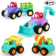 [아마존핫딜]VATOS Baby Kleinkinder Spielsachen Spielzeugauto, Baufahrzeuge 4 in einem Set fuer Kinder ab 1 2 3 Jahre mit Traktor, Bulldozer, Kipper & Zementmischer, Spielzeugautos fuer Kleinkind