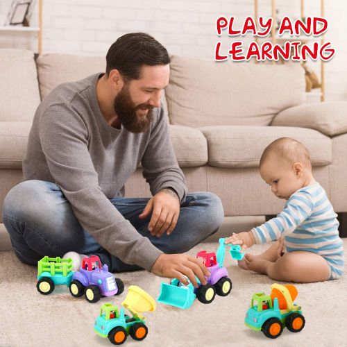  [아마존 핫딜]  [아마존핫딜]VATOS Baby Kleinkinder Spielsachen Spielzeugauto, Baufahrzeuge 4 in einem Set fuer Kinder ab 1 2 3 Jahre mit Traktor, Bulldozer, Kipper & Zementmischer, Spielzeugautos fuer Kleinkind