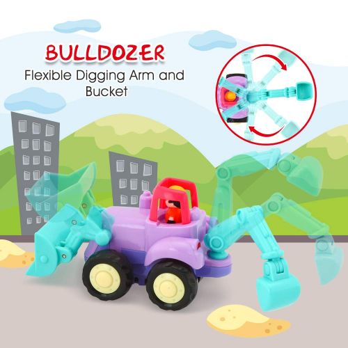  [아마존 핫딜]  [아마존핫딜]VATOS Baby Kleinkinder Spielsachen Spielzeugauto, Baufahrzeuge 4 in einem Set fuer Kinder ab 1 2 3 Jahre mit Traktor, Bulldozer, Kipper & Zementmischer, Spielzeugautos fuer Kleinkind