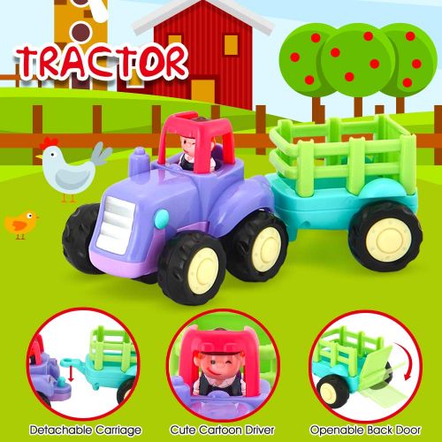  [아마존 핫딜]  [아마존핫딜]VATOS Baby Kleinkinder Spielsachen Spielzeugauto, Baufahrzeuge 4 in einem Set fuer Kinder ab 1 2 3 Jahre mit Traktor, Bulldozer, Kipper & Zementmischer, Spielzeugautos fuer Kleinkind