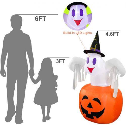  할로윈 용품VATOS Inflatable Halloween Decoration Outdoor - 4.6FT Halloween Inflatables Ghosts with Pumpkin | Cute Inflatable Decoration with LED Lights | Indoor Halloween Blow Up Decor for Pa