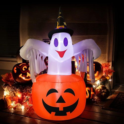  할로윈 용품VATOS Inflatable Halloween Decoration Outdoor - 4.6FT Halloween Inflatables Ghosts with Pumpkin | Cute Inflatable Decoration with LED Lights | Indoor Halloween Blow Up Decor for Pa