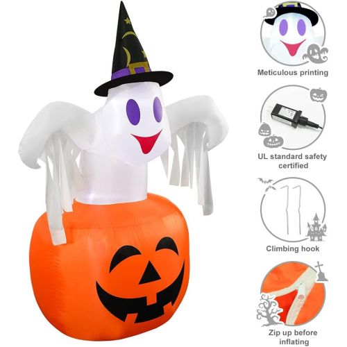  할로윈 용품VATOS Inflatable Halloween Decoration Outdoor - 4.6FT Halloween Inflatables Ghosts with Pumpkin | Cute Inflatable Decoration with LED Lights | Indoor Halloween Blow Up Decor for Pa