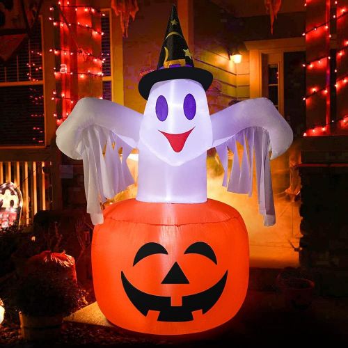  할로윈 용품VATOS Inflatable Halloween Decoration Outdoor - 4.6FT Halloween Inflatables Ghosts with Pumpkin | Cute Inflatable Decoration with LED Lights | Indoor Halloween Blow Up Decor for Pa