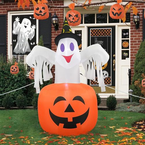  할로윈 용품VATOS Inflatable Halloween Decoration Outdoor - 4.6FT Halloween Inflatables Ghosts with Pumpkin | Cute Inflatable Decoration with LED Lights | Indoor Halloween Blow Up Decor for Pa