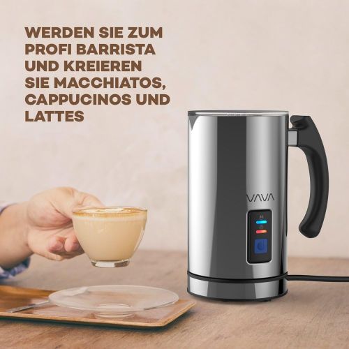  Milchaufschaumer VAVA 240ml 500W Elektrischer Fluessigkeitsaufheizer Milchschaumer mit Funktionen fuer Heisse und kalte Milch Gerauschloser Betrieb, Antihaftbeschichtung, Edelstahl