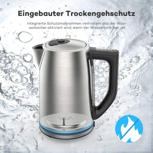  Elektrischer Wasserkocher mit Temperatureinstellung, VAVA Wasserkocher Edelstahl 1.7L fuer alle Getranke BPA-Frei Trockengehschutz Warmhaltefunktion