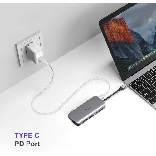  [아마존핫딜][아마존 핫딜] VAVA USB C Hub 9-in-1 Adapter with PD Power Delivery, 4K USB C to HDMI, USB 3.0 Ports, 1Gbps Ethernet Port, SD/TF Cards Reader for MacBook/Pro/Air（2018） and Type C Windows Laptops