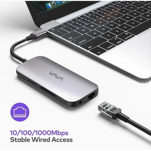  [아마존핫딜][아마존 핫딜] VAVA USB C Hub 9-in-1 Adapter with PD Power Delivery, 4K USB C to HDMI, USB 3.0 Ports, 1Gbps Ethernet Port, SD/TF Cards Reader for MacBook/Pro/Air（2018） and Type C Windows Laptops