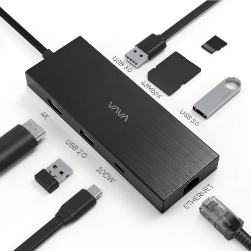  VAVA 8-in-1 USB C Hub with 1 Gbps Ethernet Port, 100W Pd Charging Port, 4K HDMI Port, SD/TF Card Reader, USB 3.0 Port for MacBook & USB C Laptops (Black)