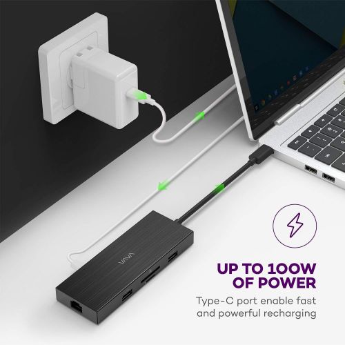  VAVA 8-in-1 USB C Hub with 1 Gbps Ethernet Port, 100W Pd Charging Port, 4K HDMI Port, SD/TF Card Reader, USB 3.0 Port for MacBook & USB C Laptops (Black)