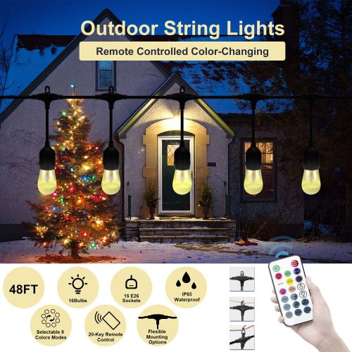  VAVOFO 48FT Warm White & Color Changing Cafe String Lights, Dimmable LED Heavy Duty Hanging Patio String Lights Outdoor Indoor, Commercial Grade, Waterproof, Wireless, UL LISTED