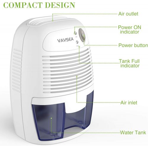  VAVSEA Electric Small Dehumidifier, Compact 500ml (17 oz) Capacity, Portable Mini Dehumidifier Quiet Use for High Humidity in Home, Bathroom, Bedroom, Kitchen, Basements, Wardrobe