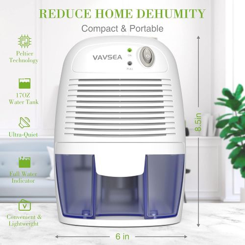  VAVSEA Electric Small Dehumidifier, Compact 500ml (17 oz) Capacity, Portable Mini Dehumidifier Quiet Use for High Humidity in Home, Bathroom, Bedroom, Kitchen, Basements, Wardrobe