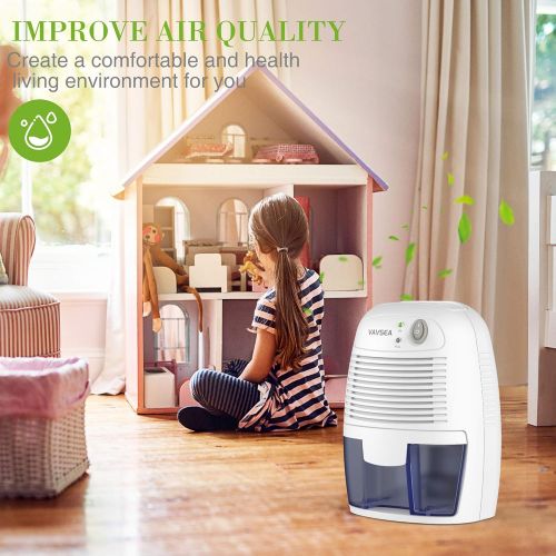  VAVSEA Electric Small Dehumidifier, Compact 500ml (17 oz) Capacity, Portable Mini Dehumidifier Quiet Use for High Humidity in Home, Bathroom, Bedroom, Kitchen, Basements, Wardrobe
