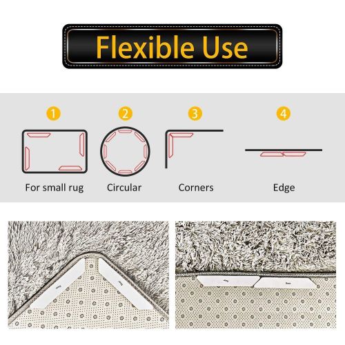  VAWcornic 16 Pcs Reusable Rug Grippers, Premium Anti Curling Rug Gripper with 3M Adhesive Band Flattens Rug Corners Instantly and Stops Rug Slipping Carpet Gripper with Reusable Gripper Tape