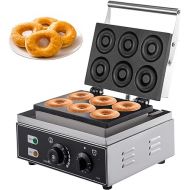 VBENLEM 110V Commercial Waffle Donut Machine 6 Holes Double-Sided Heating 50-300℃, Electric Doughnut Maker 1550W, Non-stick Donut MakerTeflon-Coating for Professional Kitchen (Depth:0.55