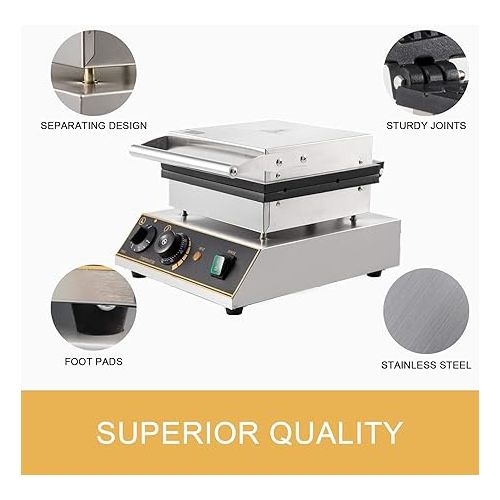  VEVOR Commercial Round Waffle Maker 4pcs Nonstick Electric Waffle Maker Machine Stainless Steel 110V Temperature and Time Control Heart Belgian Waffle Maker Suitable for Restaurant Snack Bar Family