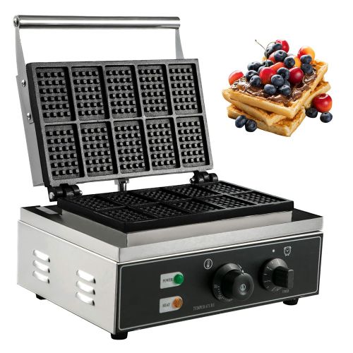  VBENLEM Commercial Rectangle Waffle Maker 10pcs Nonstick Electric Waffle Maker Machine Stainless Steel 110V Temperature and Time Control Heart Waffle Maker Suitable for Restaurant