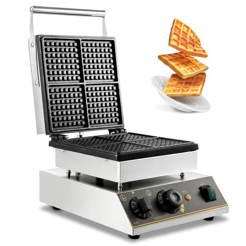  VBENLEM 110V Commercial Waffle Maker 4Pcs Nonstick 2000W Electric Waffle Machine Stainless Steel 110V Temperature and Time Control Rectangle Belgian Waffle Maker Suitable for Baker