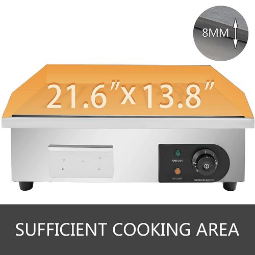  VBENLEM 22 Commercial Electric Griddle,Electric Countertop Flat Top Griddle 110V 1600W,Non-Stick Restaurant Teppanyaki Stainless Steel Grill ,Adjustable Temperature Control 122°F-5