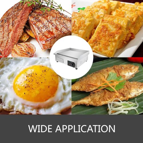  VBENLEM 22 Commercial Electric Griddle,Electric Countertop Flat Top Griddle 110V 1600W,Non-Stick Restaurant Teppanyaki Stainless Steel Grill ,Adjustable Temperature Control 122°F-5