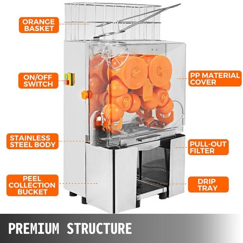  VBENLEM Commercial Juicer Machine, 110V Juice Extractor, 120W Orange Squeezer for 22-30 per Minute, Electric Orange Juice Machine w/Pull-Out Filter Box SUS 304 Tank PC Cover and 2