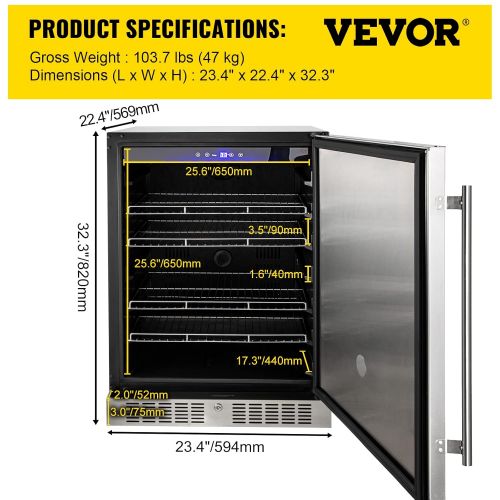  [아마존베스트]VBENLEM 24Built-in Stainless Steel Beverage Cooler 5.5 cu.ft. Soda & Beer Small Reversible Door Refrigerator 142 Can Fridge for Home Bar Office Commercial Indoor Use (150L,Black &