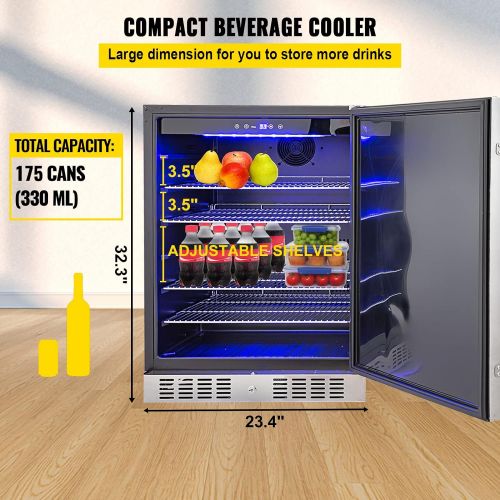  [아마존베스트]VBENLEM 24Built-in Stainless Steel Beverage Cooler 5.5 cu.ft. Soda & Beer Small Reversible Door Refrigerator 142 Can Fridge for Home Bar Office Commercial Indoor Use (150L,Black &