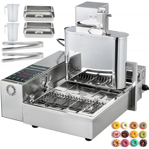  VBENLEM 110V Commercial Automatic Donut Making Machine, 4 Rows Auto Doughnut Maker with 5.5L Hopper, Adjustable Thickness Fryer, Intelligent Control Panel, 304 Stainless Steel, Sil