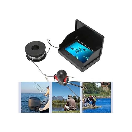  Underwater Fishing Camera, 4.3inch Portable Fish Finder Camera 195 Degree HD Night Vision IP68 Waterproof Camera for Ice Lake Sea Boat Kayak Fishing (30m / 32.8yd US Plug)
