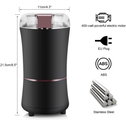  VBESTLIFE Elektrische Kaffeemuehle, 400W Schleifmaschine Getreide Muehle mit Edelstahl Blatt fuer Kaffeebohnen, Nuessen, Samen, Krautern und Gewuerzen