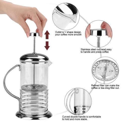  VBESTLIFE Kaffeekanne French Press,Edelstahl Glas Franzoesisch Presse Kaffeetasse Topfkolben Tee Maker,600 ml / 800 ml (600 ml)