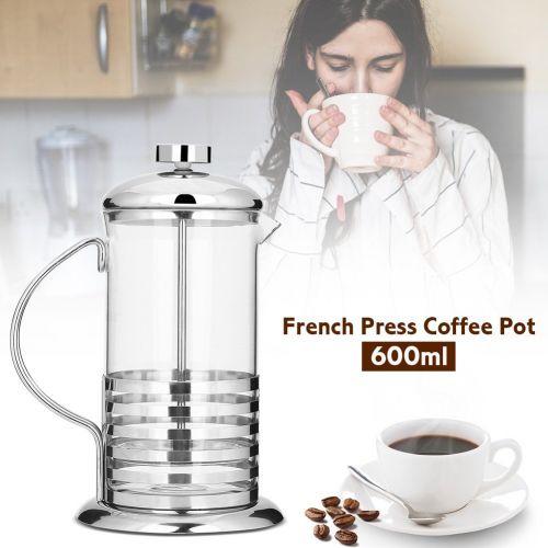  VBESTLIFE Kaffeekanne French Press,Edelstahl Glas Franzoesisch Presse Kaffeetasse Topfkolben Tee Maker,600 ml / 800 ml (600 ml)