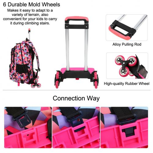  VBG VBIGER Girls Rolling Backpack Wheeled Backpack Trolley School Bag Travel Luggage