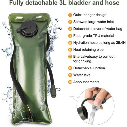  [아마존베스트]VBG VBIGER VBIGER Hydration Pack with 3L Bladder Water Bag Great for Hunting Climbing Running and Hiking (Black, One Size)