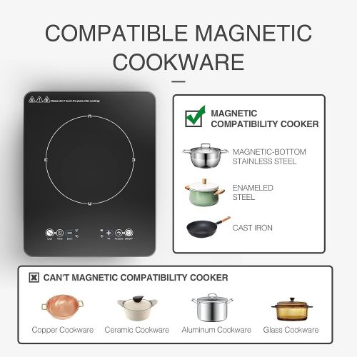  VBGK Portable Induction Cooktop, 2200W Induction Burner Electric Countertop Burner with LED Touch Screen, 9 Temperature Power Setting Induction Cooker Stove with Kids Safety Lock a