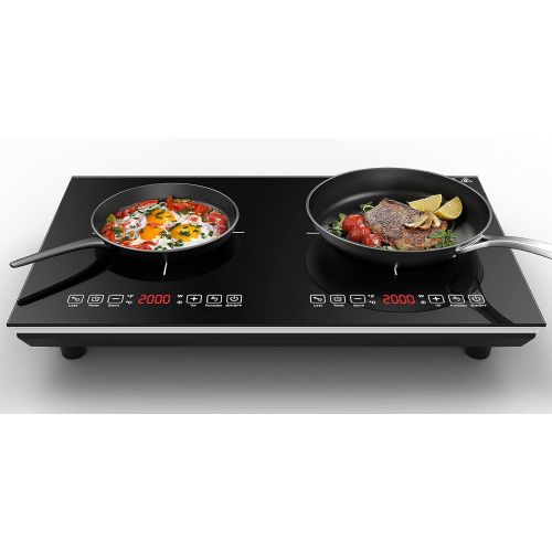  VBGK Double Induction Cooktop 2000W Countertop Burner Hot Plate LCD Sensor Touch Energy-Saving Portable Induction Cooktops 2 Burner with Child Safety Lock & Timer, 110~120V