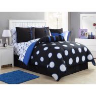 VC / DH Teen Girl Comforter Sets Blue Black and White Polka Dot Bed in a Bag with Designer Home Sleep Mask (Twin Blue)