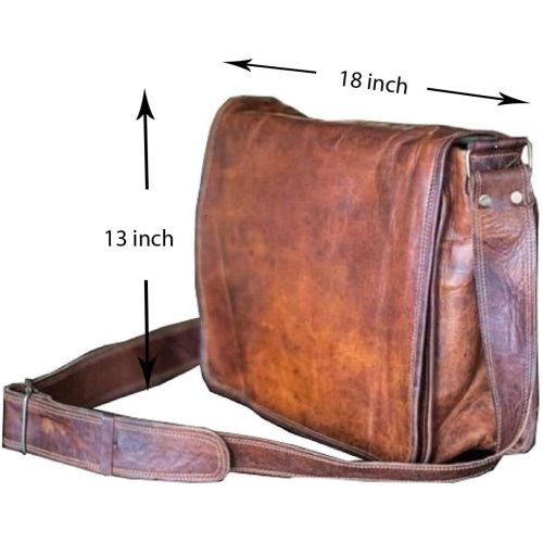  [아마존베스트]VC VINTAGE COUTURE 18 inch Leather Full Flap Messenger Handmade Bag Laptop Bag Satchel Bag Padded Messenger Bag School Brown (18x13)