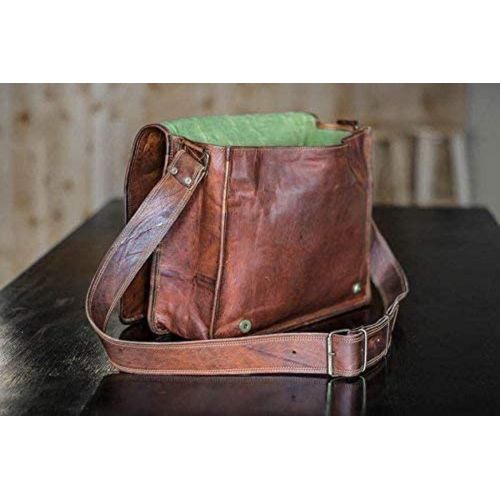  [아마존베스트]VC VINTAGE COUTURE 18 inch Leather Full Flap Messenger Handmade Bag Laptop Bag Satchel Bag Padded Messenger Bag School Brown (18x13)