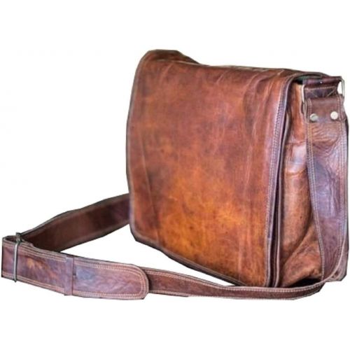  [아마존베스트]VC VINTAGE COUTURE 18 inch Leather Full Flap Messenger Handmade Bag Laptop Bag Satchel Bag Padded Messenger Bag School Brown (18x13)