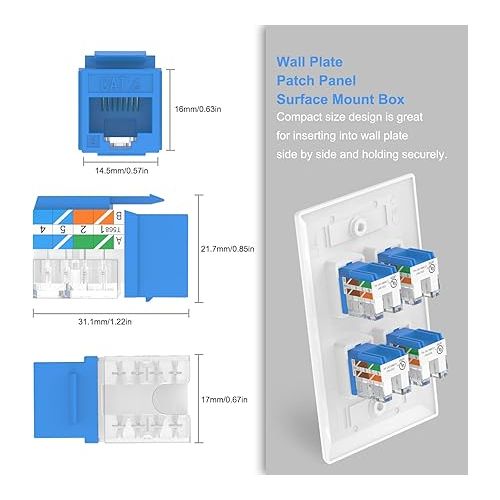  VCE RJ45 Cat6 Keystone Jacks Slim Profile UL-Listed 25-Pack, 90-Degree Ethernet Punch Down Keystone Jack Adapter-Blue