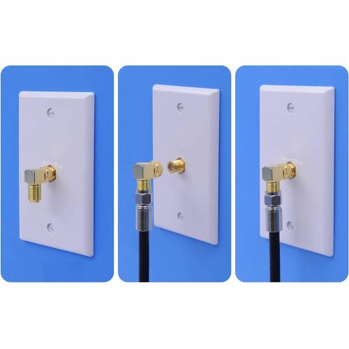  [아마존베스트]VCE 5-Pack 90 Degree Coaxial Connector, Right Angle F-Type RG6 Male to Female Adapter Gold Plated