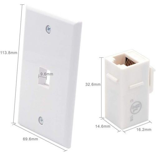  [아마존베스트]VCE 2-Pack 1 Port Ethernet Wall Plate, UL Listed RJ45 Cat6 Female to Female Keystone Jack Inline Coupler FacePlates - White