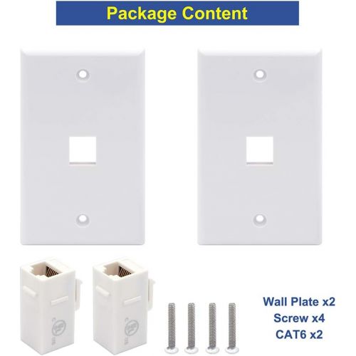  [아마존베스트]VCE 2-Pack 1 Port Ethernet Wall Plate, UL Listed RJ45 Cat6 Female to Female Keystone Jack Inline Coupler FacePlates - White