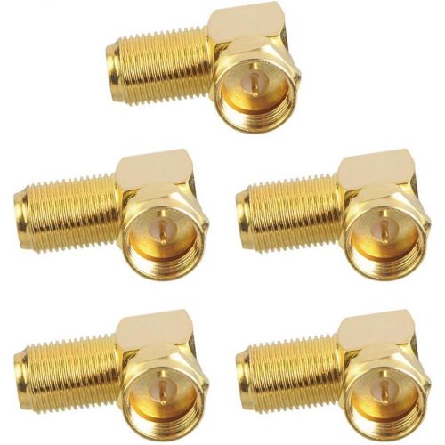  VCE 5-Pack 90 Degree Coaxial Connector, Right Angle F-Type RG6 Male to Female Adapter Gold Plated