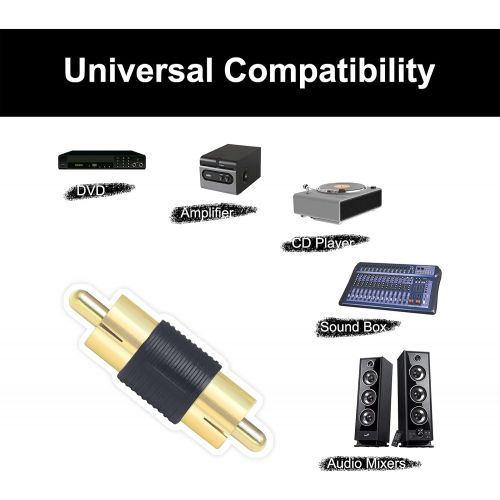  VCE RCA Male to Male Coupler 5-Pack, Gold Plated Dual Male Connector RCA M-M Adapter