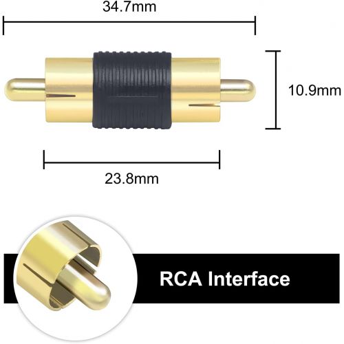  VCE RCA Male to Male Coupler 5-Pack, Gold Plated Dual Male Connector RCA M-M Adapter